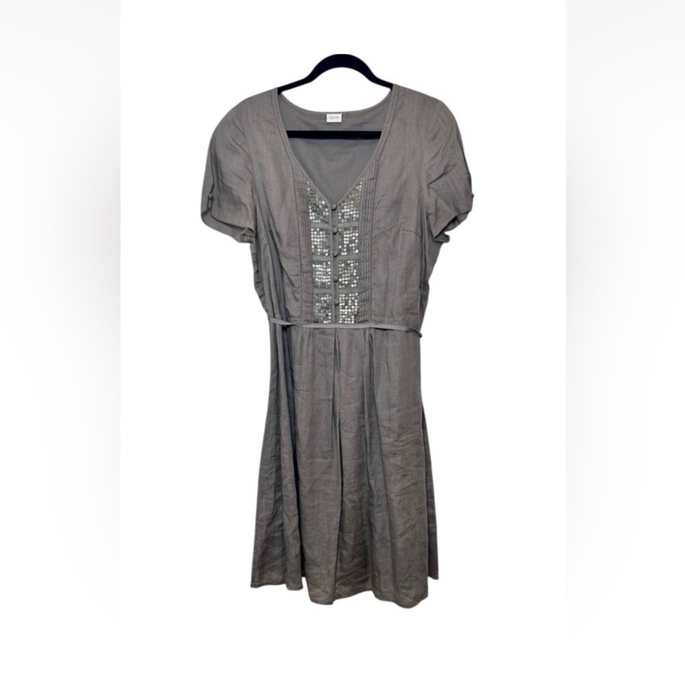 Poetry Grey Ramie Midi Dress with Sequin Detail Size UK 16 or US 12 Short Sleeve - Picture 2 of 6